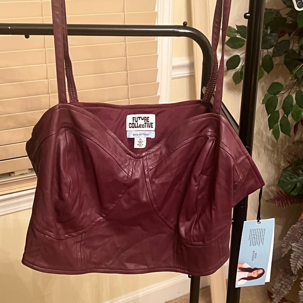 Future Collective Women's Wine Faux Leather Bustier Cami